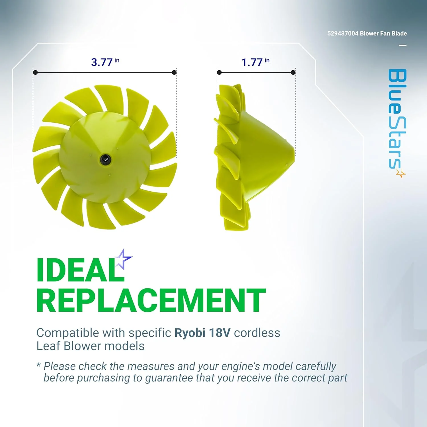 [Lifetime Warranty] 529437004 Blower Fan Blade - Compatible with Ryobi 18V Cordless Leaf Blower P2108 P21081 P21081VN P21081VNM - Replaces 529437003 529437001 with Insert Nut - Pack of 2 - Image 3