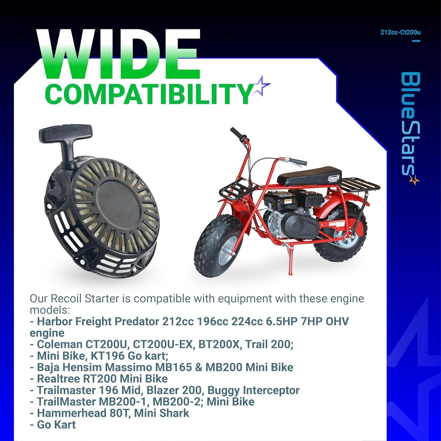 [Lifetime Warranty] 212 Ct200u Pull Start Recoil Starter - Compatible with Predator 212 196CC 212CC 224CC 6.5HP 7HP OHV Engine Coleman CT200U BT200X CT200U-EX KT196 Mini Bike Go Kart Generator Lawnmower (Black) - Image 5