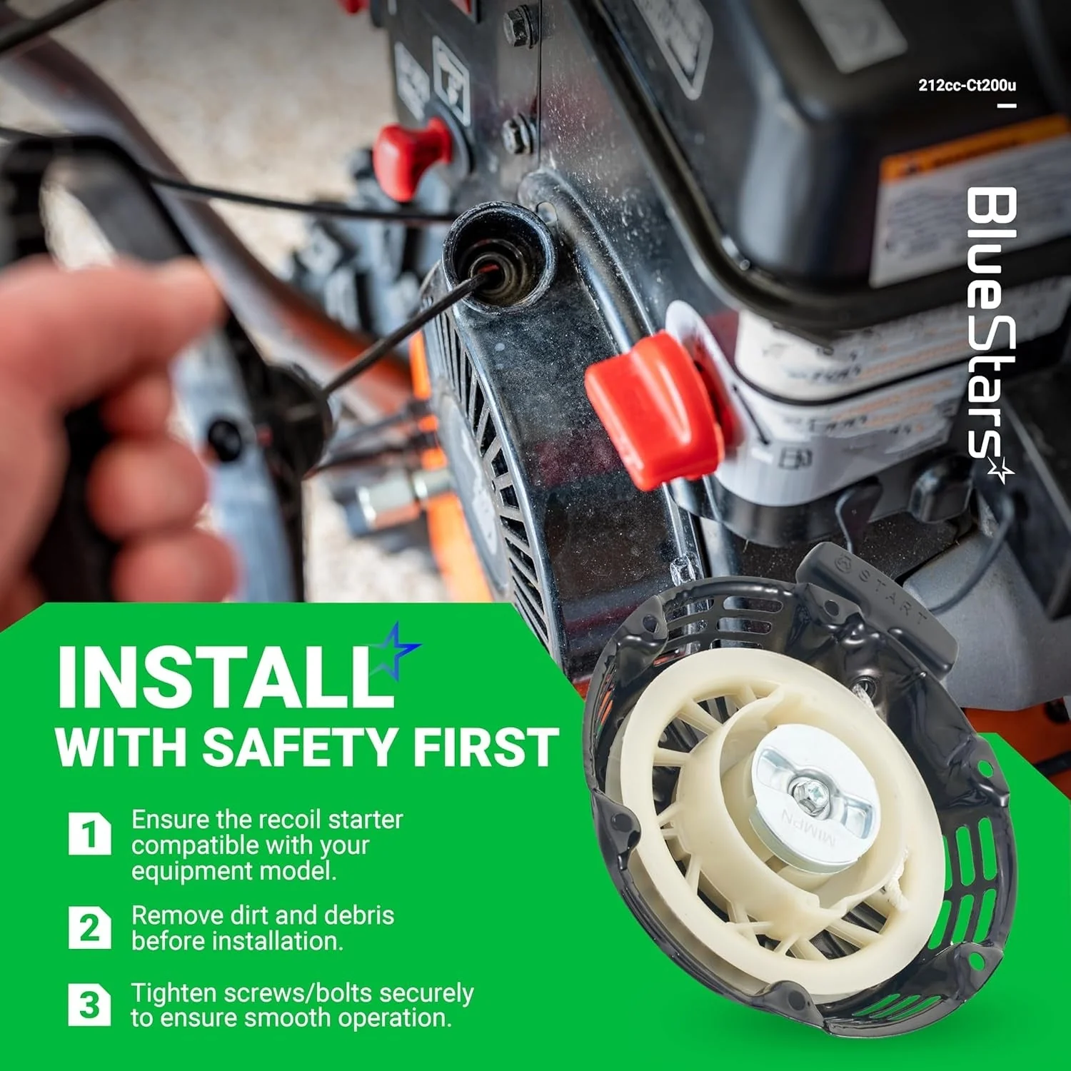 [Lifetime Warranty] 212 Ct200u Pull Start Recoil Starter - Compatible with Predator 212 196CC 212CC 224CC 6.5HP 7HP OHV Engine Coleman CT200U BT200X CT200U-EX KT196 Mini Bike Go Kart Generator Lawnmower (Black) - Image 8