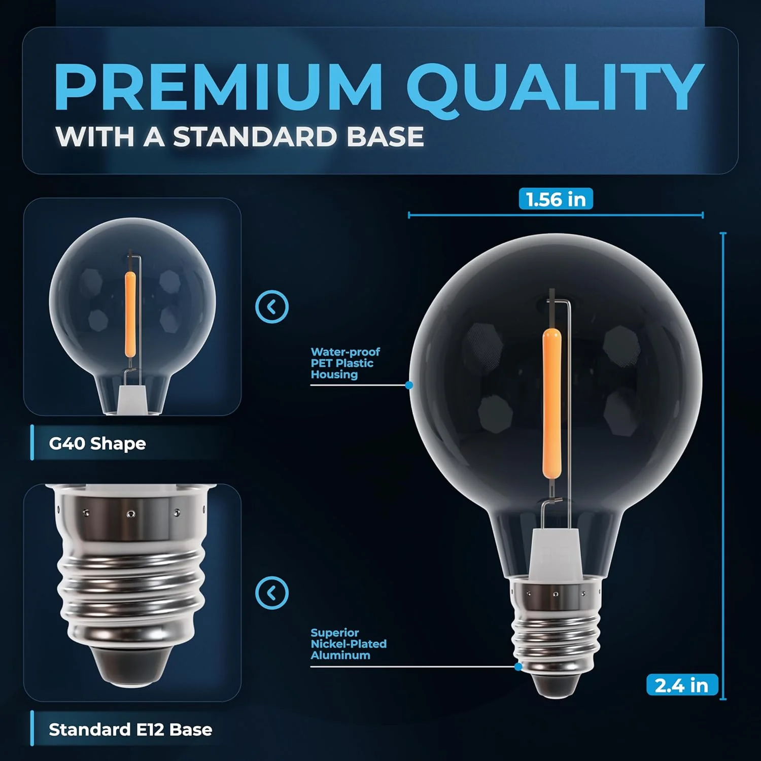 [Lifetime Warranty] G40 LED Light Bulbs E12 Screw Base, 1W Globe Bulbs 2700K - Pack of 25 - Image 3