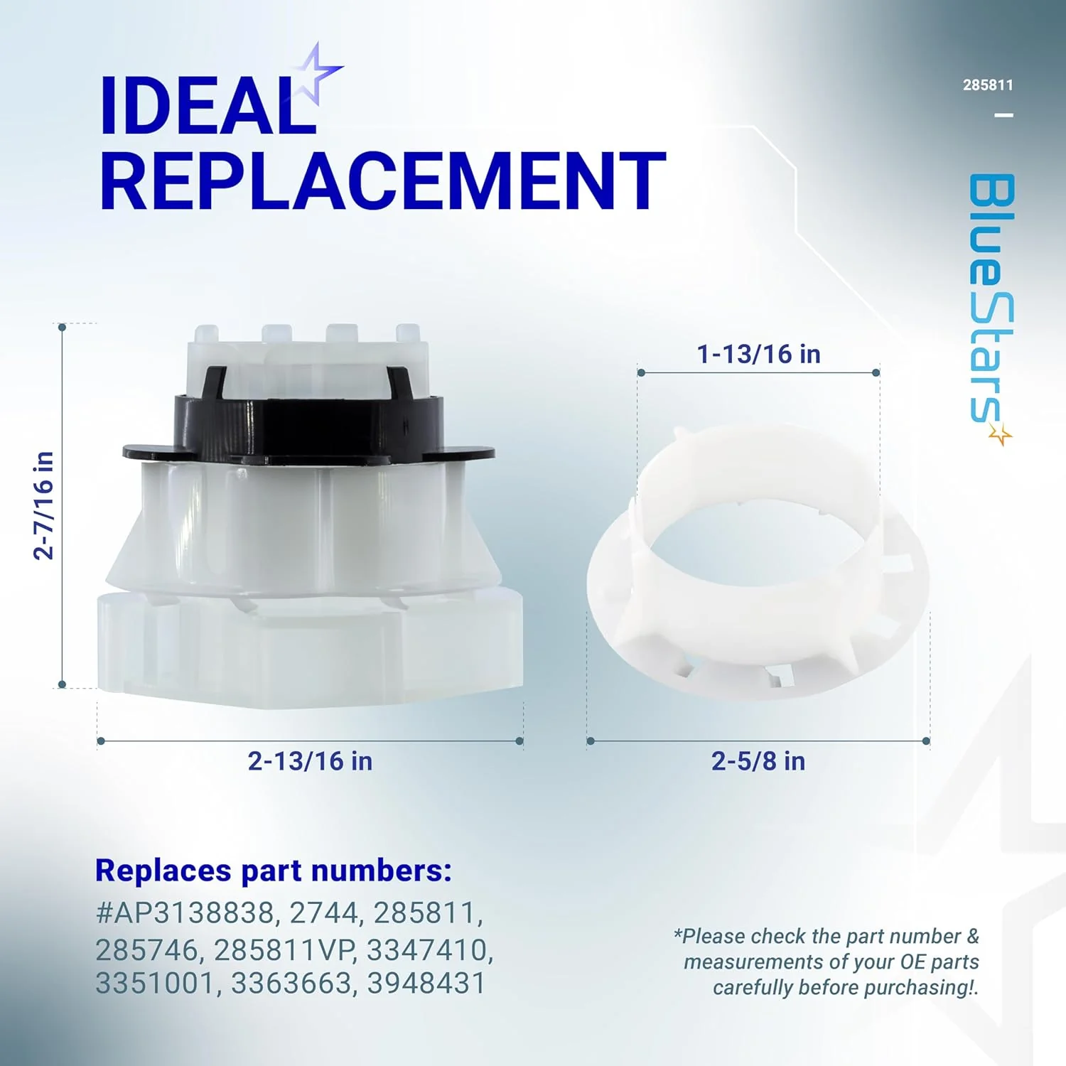 [Lifetime Warranty] 285811 Medium Cam Agitator Repair Kit - Compatible with Whirlpool, Kenmore Washers - Replaces AP3138838, 2744, 285746, 285811VP, 3347410, 3351001, 3363663, AH334650, EA334650 - Image 3