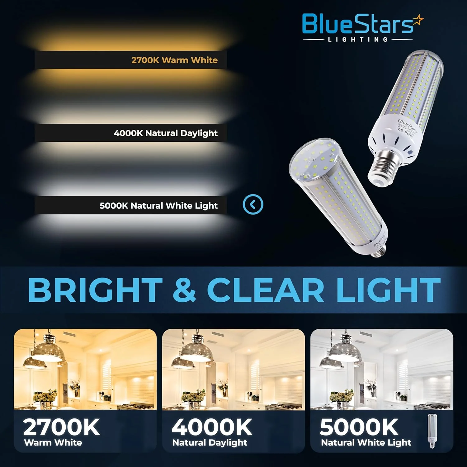 [Lifetime Warranty] 2-pack 50W E26 LED Corn Light Bulbs, 5000K, 3200 Lumens E27 Base Super Bright (500W Equivalent) - Image 4