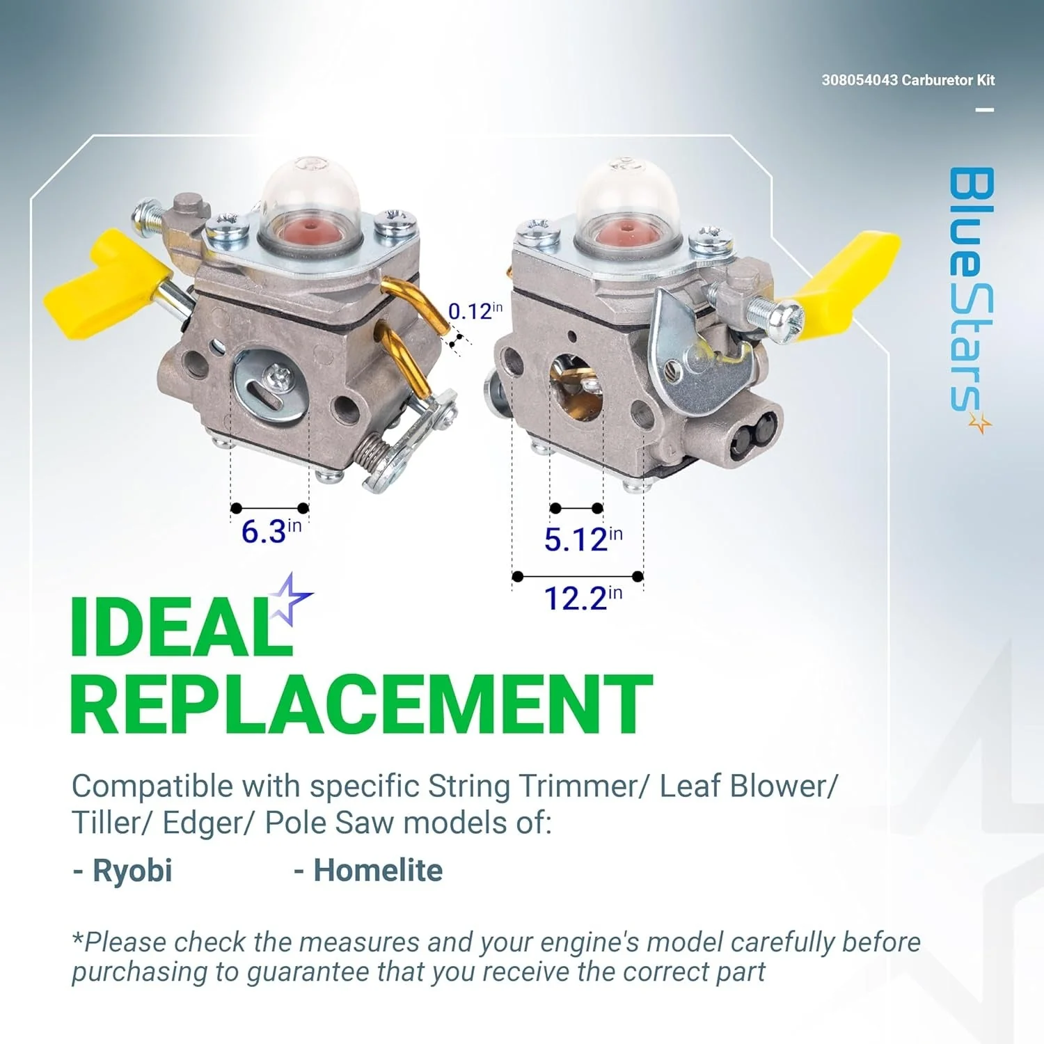 [Lifetime Warranty] 308054043 Carburetor Kit - Compatible with Ryobi Homelite CS26, SS26, CS30, SS30, EX26, RY28020, RY09053, RY09055, RY09056, RY28040 (25cc 26cc 30cc) - Replaces 308054013, 308054077 - Image 4