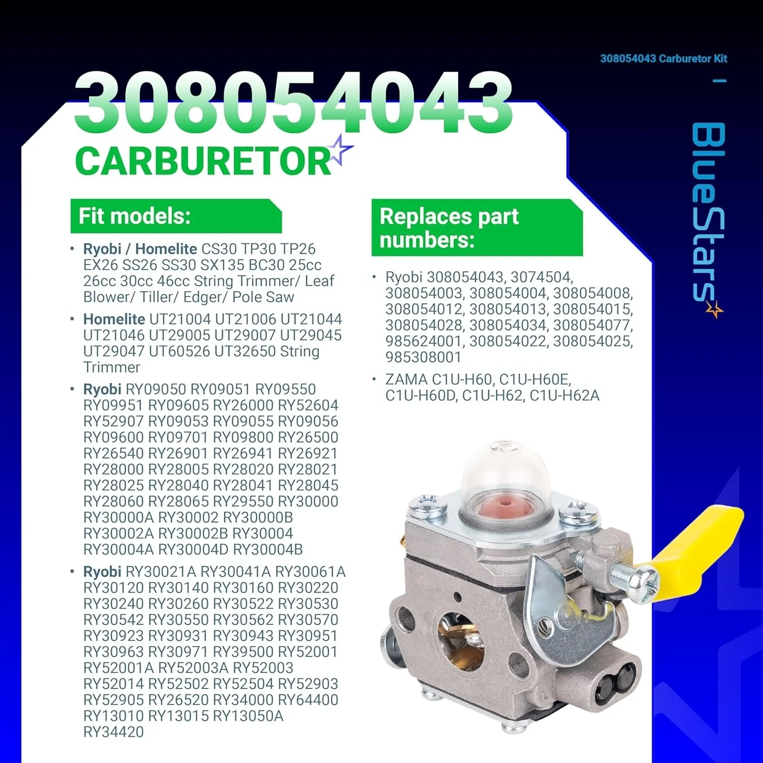 [Lifetime Warranty] 308054043 Carburetor Kit - Compatible with Ryobi Homelite CS26, SS26, CS30, SS30, EX26, RY28020, RY09053, RY09055, RY09056, RY28040 (25cc 26cc 30cc) - Replaces 308054013, 308054077 - Image 5