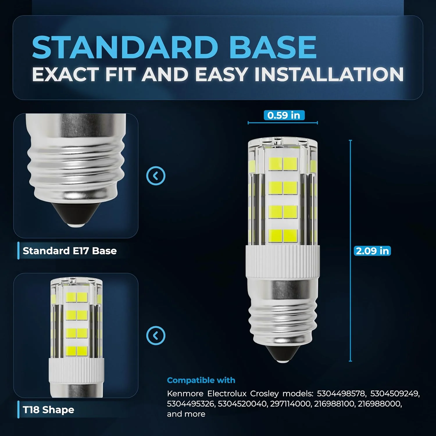 [Lifetime Warranty] 5304517886 KEI D28A LED Refrigerator Light Bulbs E17 Base 3.8W 100-265V 6000K Cool White - Replace KEI D28M KEID28A KEL2811 241552807 297114000 - Pack of 2 - Image 3