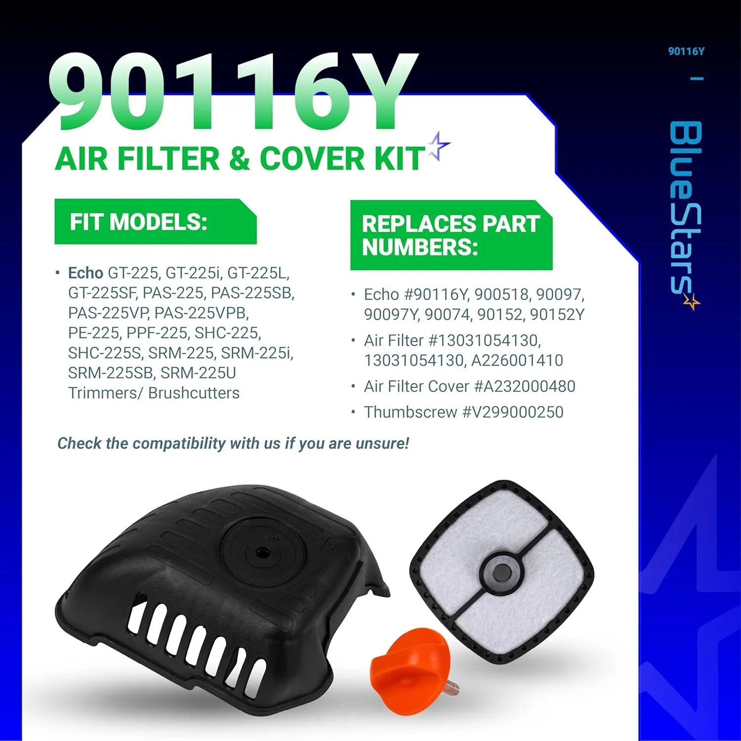 [Lifetime Warranty] 90116Y Air Filter Cover Kit - Compatible with Echo SRM-225, GT-225, PAS-225, PE-225, PPF-225, SHC-225 - Replaces 13031054130, A232000480, V299000250 (Includes Thumbscrew) - Image 3
