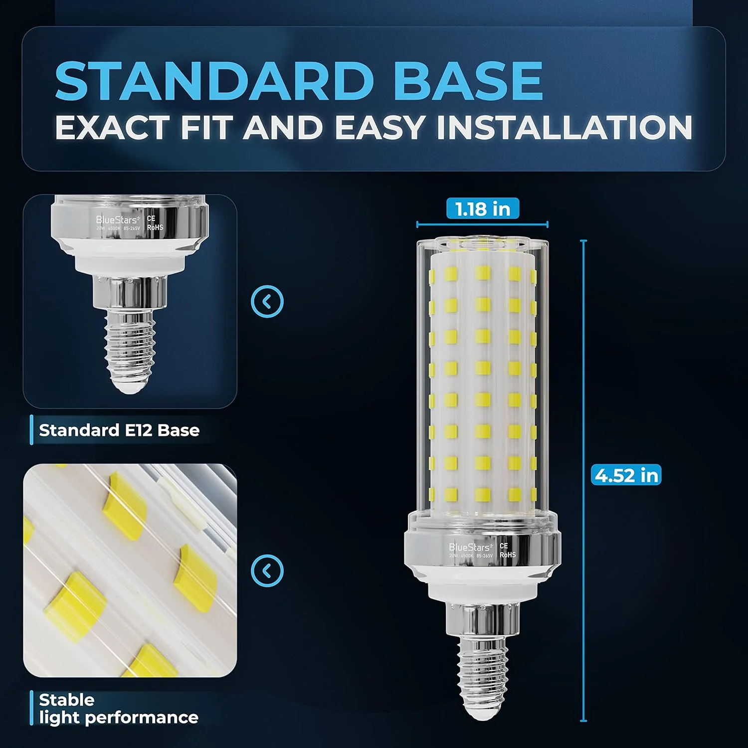 [Lifetime Warranty] E12 20W LED Corn Light Bulbs [4.5in] - Pack of 4 - Image 3