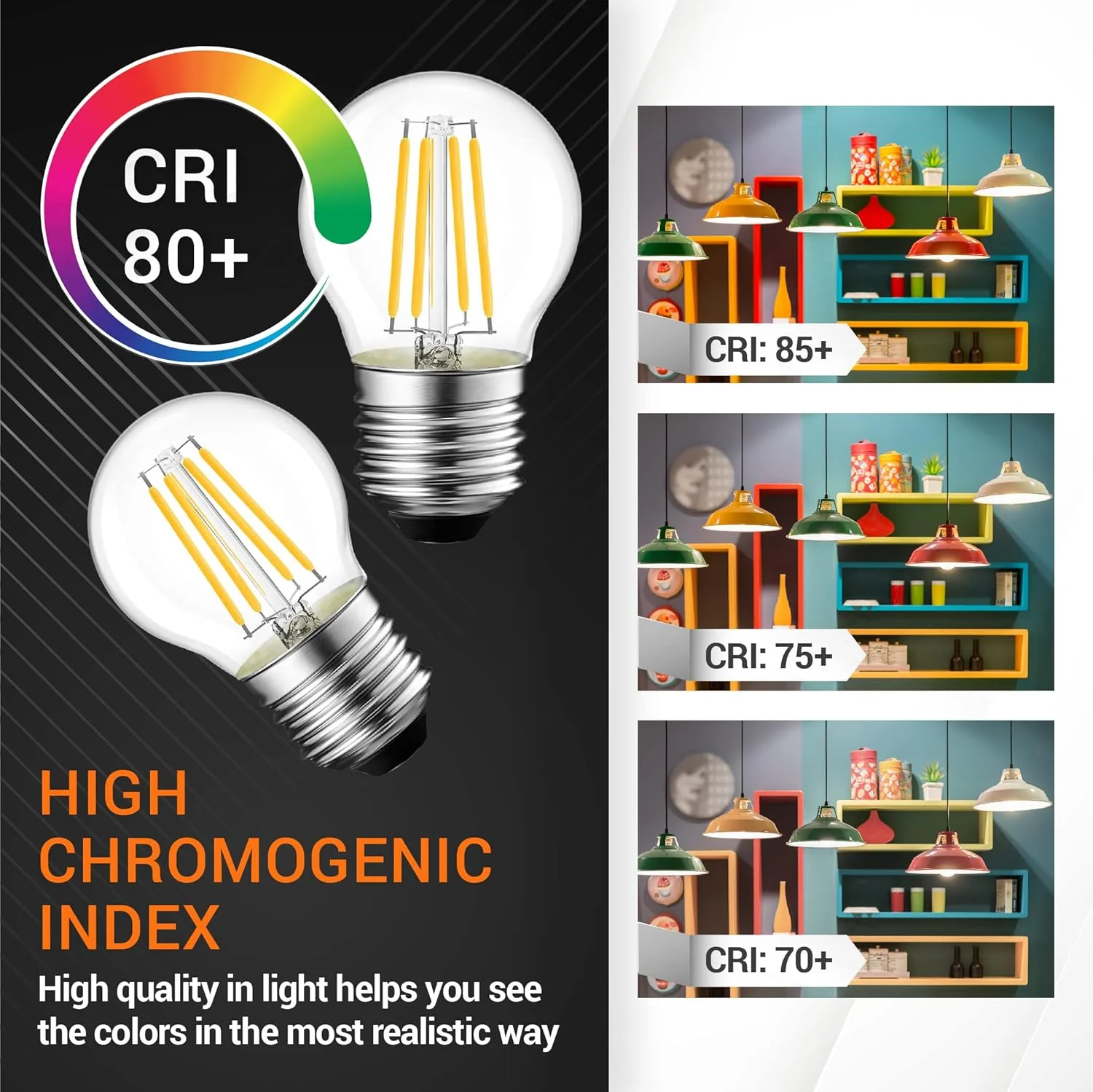 [Lifetime Warranty] G45 E26 Edison LED Filament Globe Bulb 120V 5W (60 Watt Equivalent) - Pack of 6 - Image 5