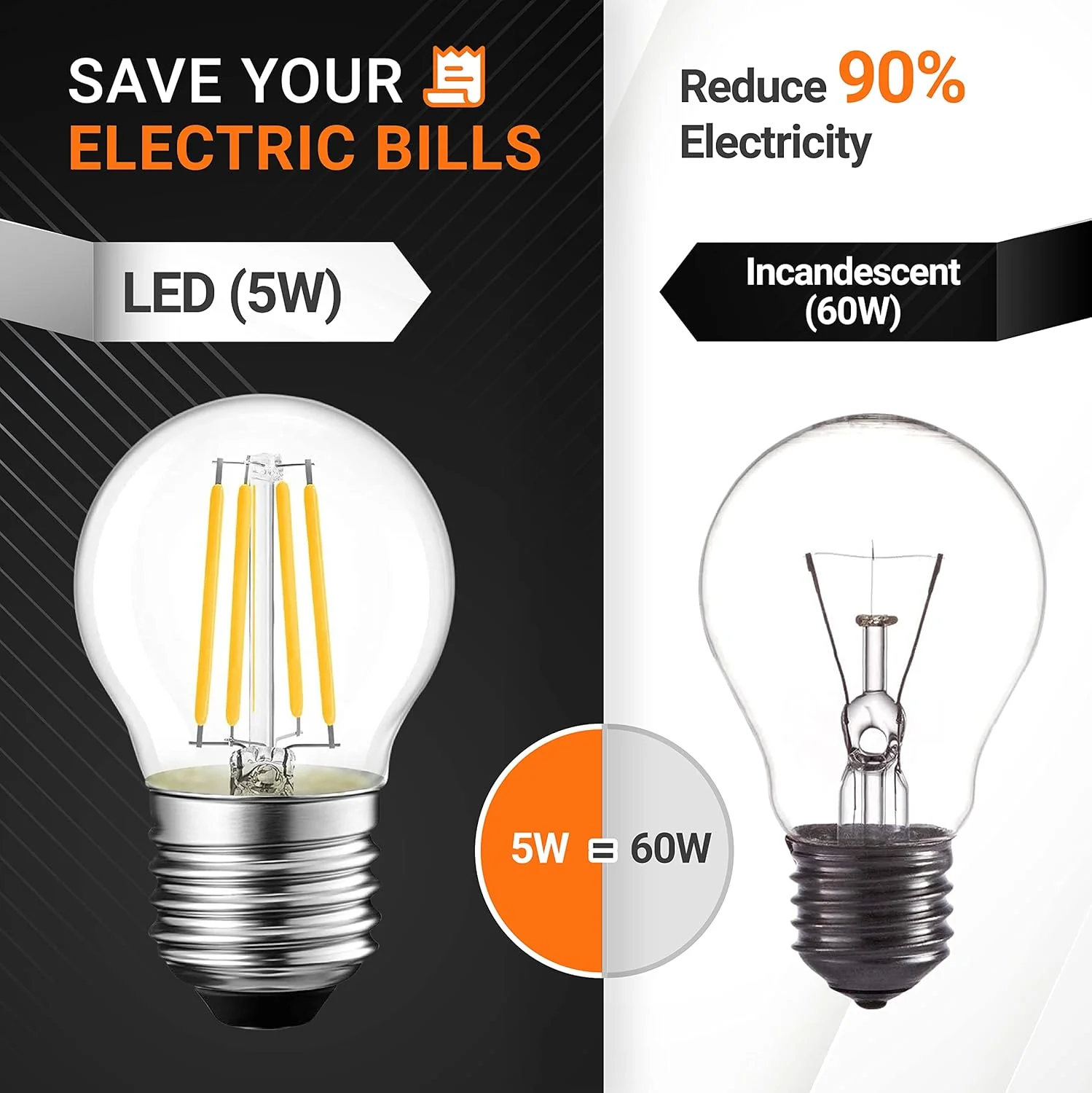 [Lifetime Warranty] G45 E26 Edison LED Filament Globe Bulb 120V 5W (60 Watt Equivalent) - Pack of 6 - Image 6
