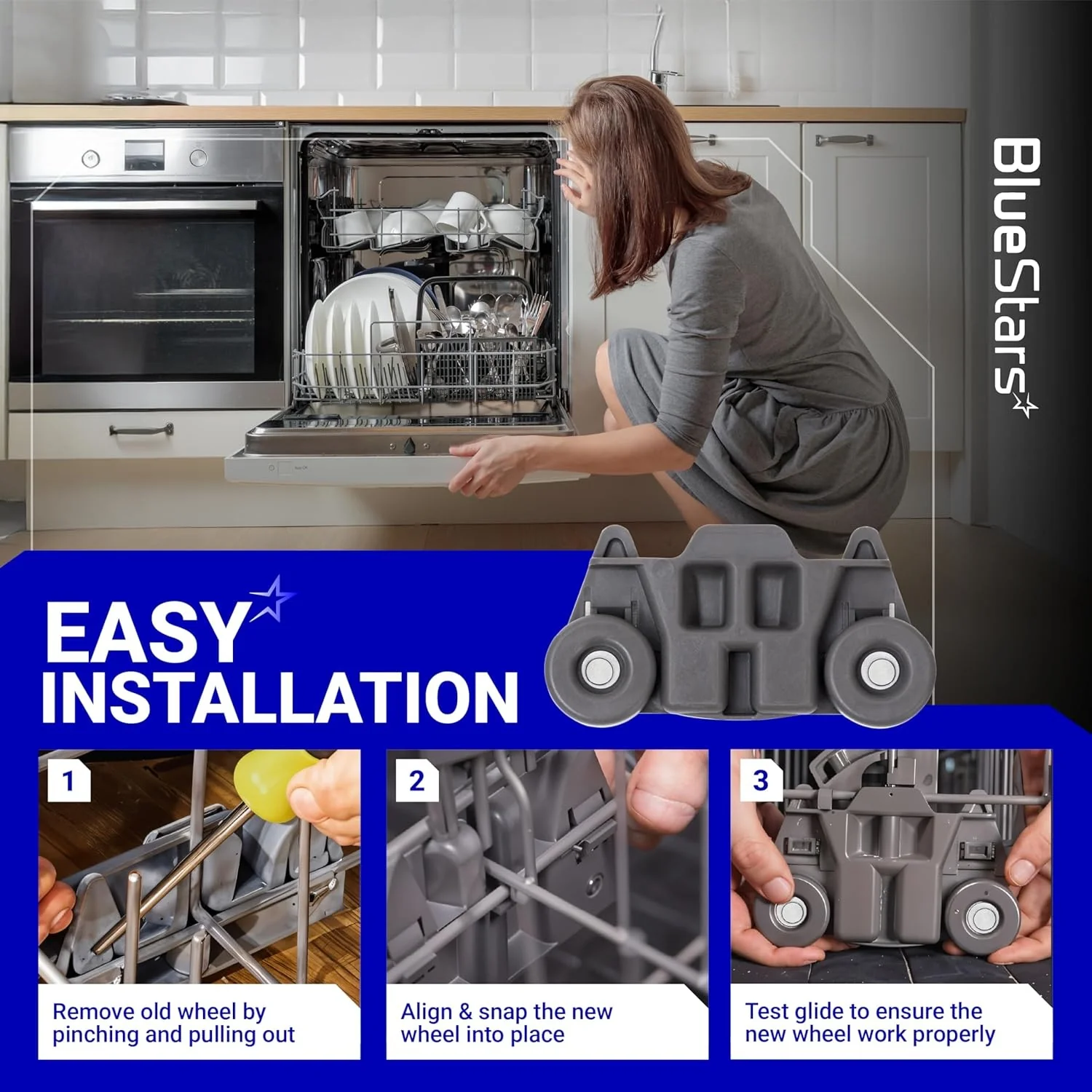 [Lifetime Warranty] W10195416 Dishwasher Lower Dish Rack Wheel - For KitchenAid Whirlpool Kenmore Dishwashers - Replaces AP5983730 W10195416V PS11722152 - Pack of 2 - Image 8