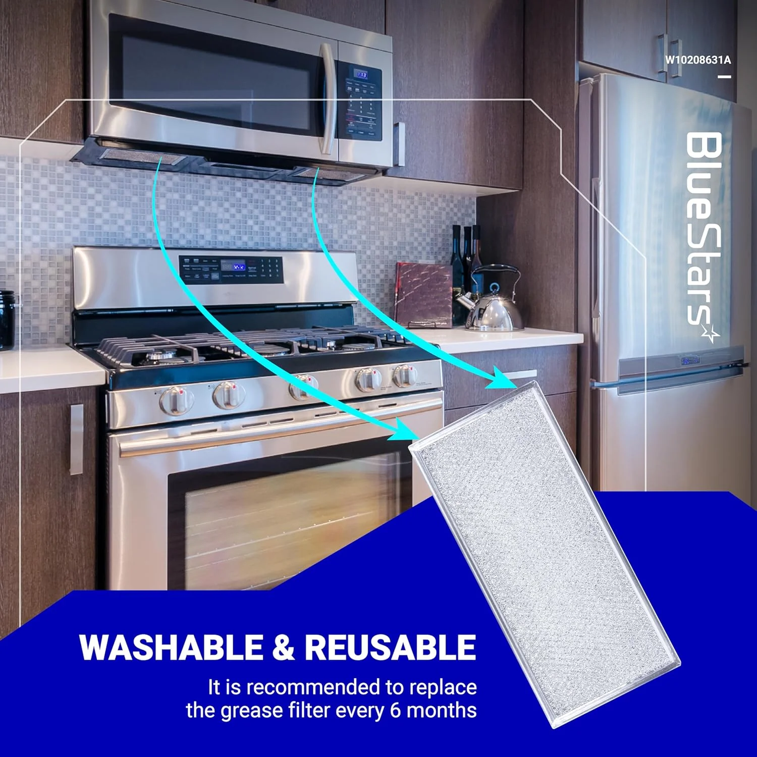 [Lifetime Warranty] W10208631A Microwave Grease Filter Replacement 5.78" x 12.91" Aluminum Mesh Screen Grease Filters - Compatible with Whirlpool GE Microwaves - Pack of 2 - Image 4