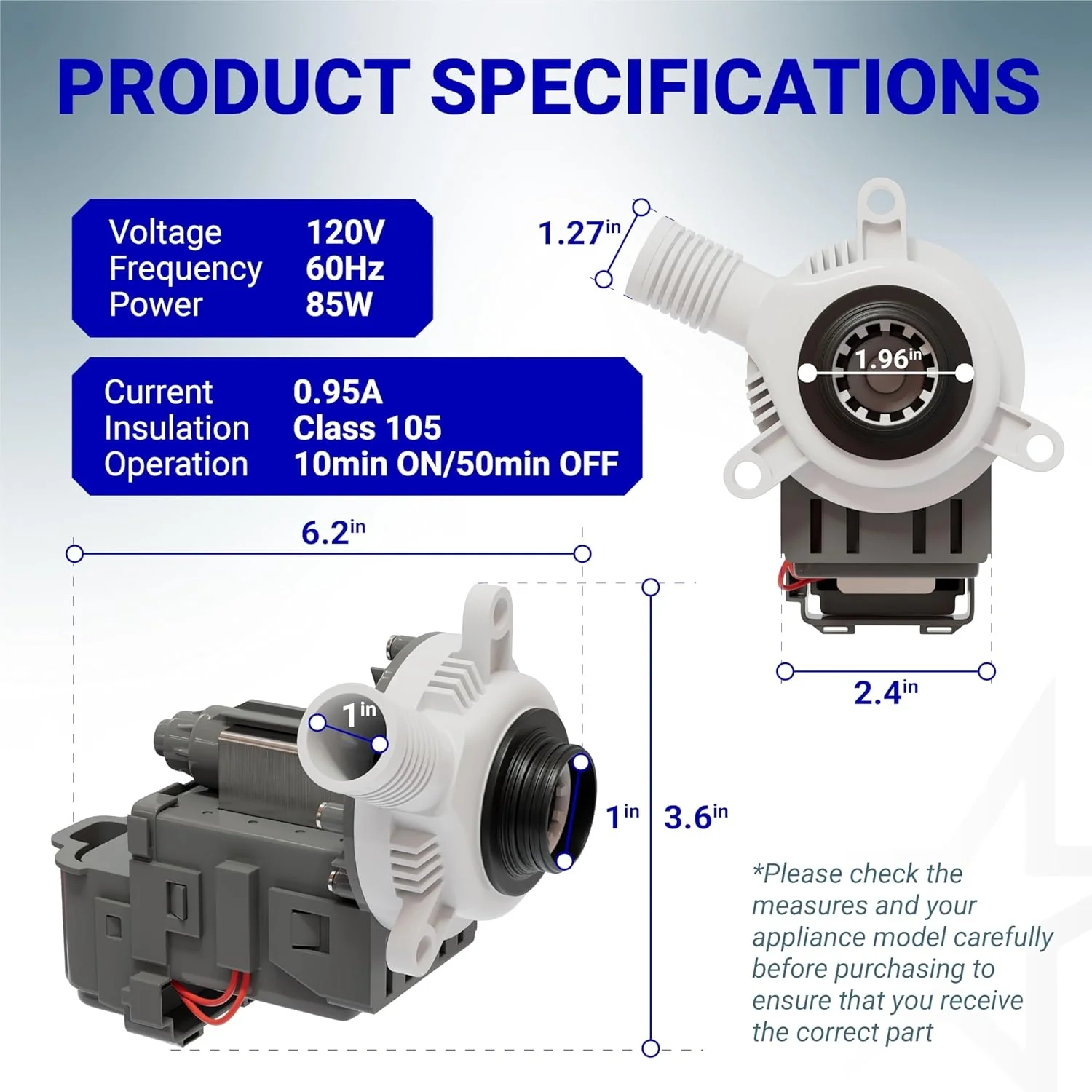 [Lifetime Warranty] W10276397 Washer Drain Pump for Whirlpool Kenmore Maytag Washing Machines - Replaces WPW10276397VP B40-3A 1874334 AP6018417 LP397 PS11751719 - Image 3