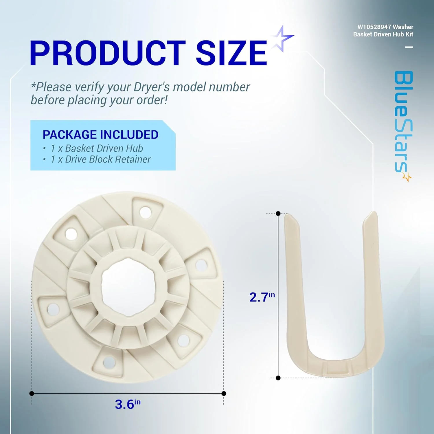 [Lifetime Warranty] W10528947 W10396887 Washer Basket Driven Hub Kit - Compatible with Maytag Whirlpool Kenmore Washers - Replaces AP5665171 W10528947VP PS6012095 - Image 3