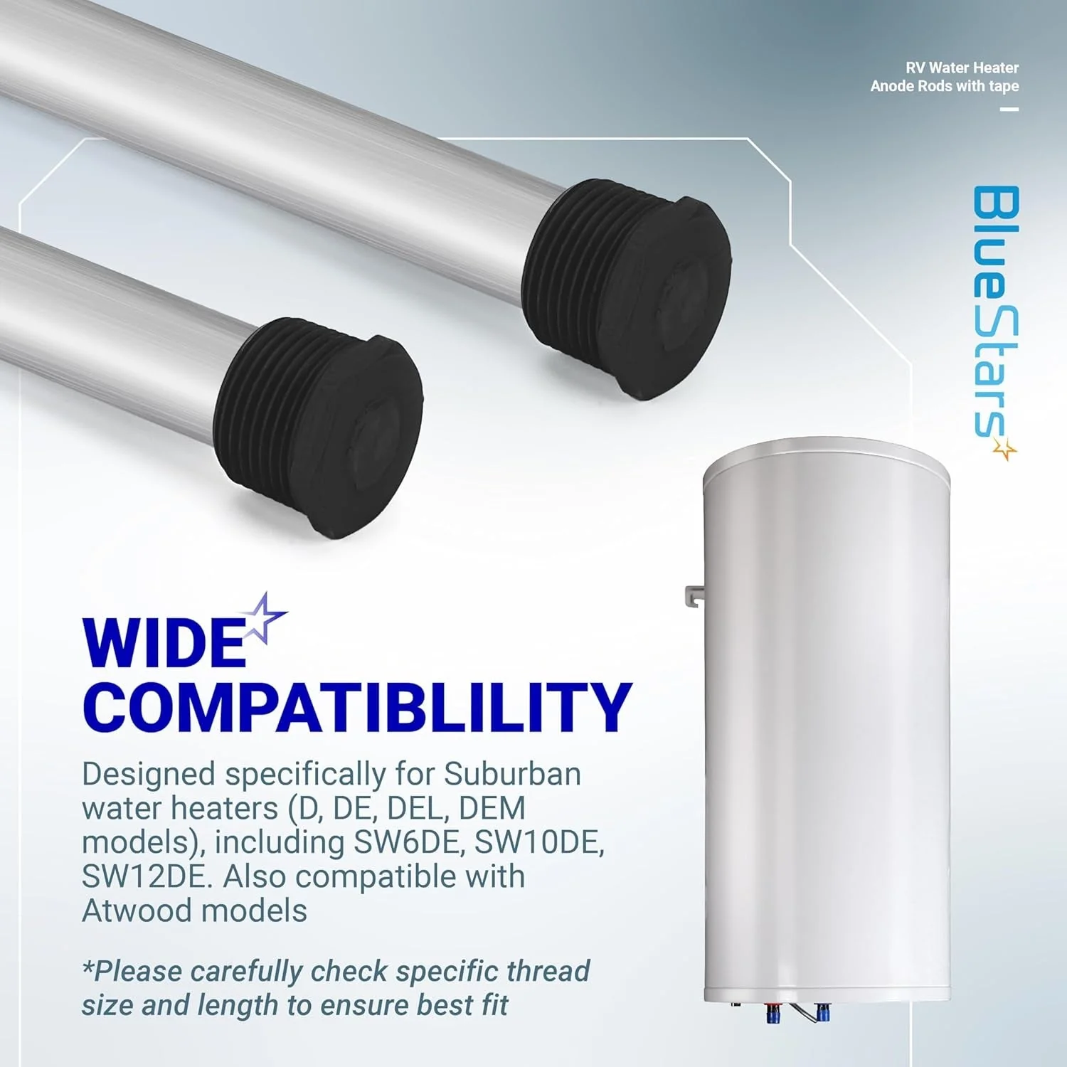 [Lifetime Warranty] 9.25" x 3/4" NPT Thread  Water Heater Magnesium Anode Rod - Compatible with Suburban & Atwood RV Water Heaters- Pack of 2 - Image 4